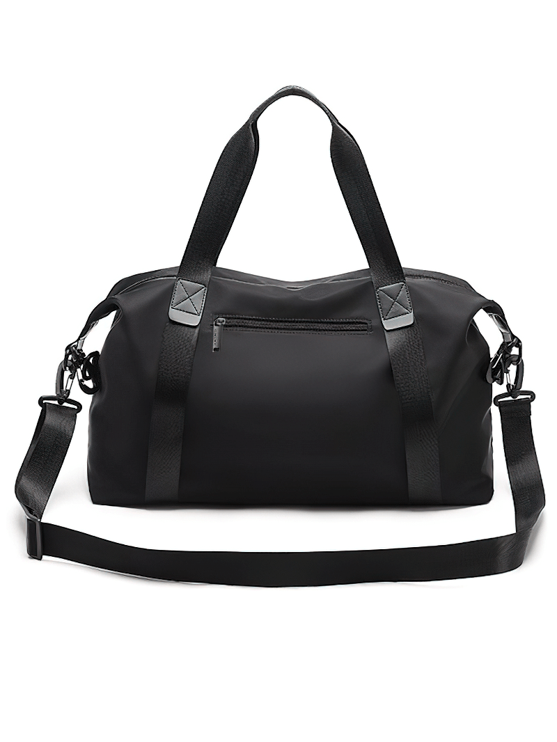 Unisex black nylon sports shoulder bag with zipper, ideal for travel and fitness, lightweight 20-35L capacity, waterproof design SF0903.